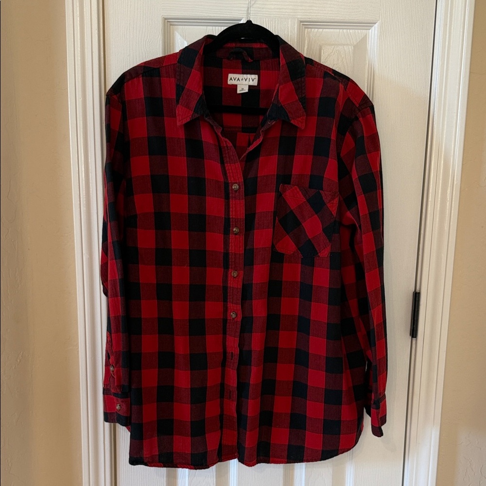 Ava & Viv Red and Black Buffalo check Plaid Button Down Shirt